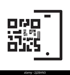 Smartphone with qr code icon in outline style on white background Stock Vector