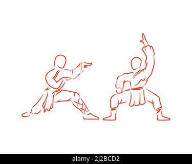 Two Kungfu Fighters Silhouette Stock Vector