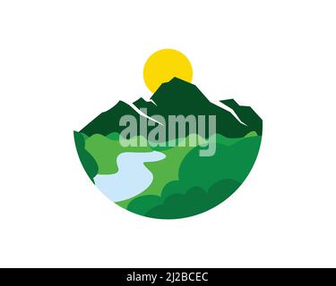 Valley, River, Cliff, Forest, Mountain and Landscape Stock Vector