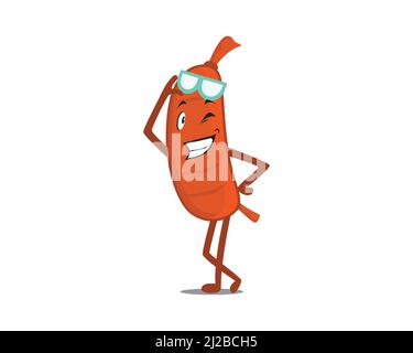 Sausage Cartoon and Mascot with Cool Gesture Stock Vector