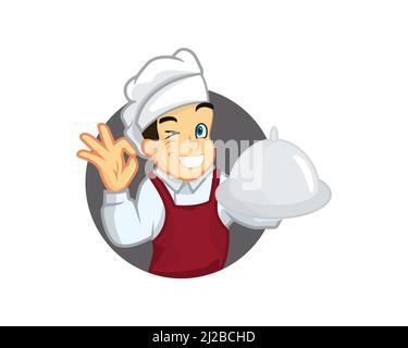Smiling Chef Cartoon Eagerly Serves and Gives Recommendation Stock Vector