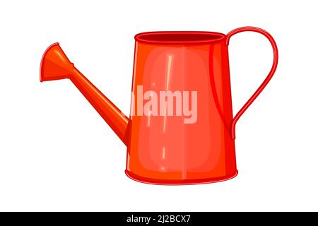 Red watering can isolated on white background. Gardening tool or agricultural implement for horticulture and plant cultivation. Vector illustration Stock Vector