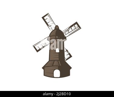 Windmill with Brown Colored Vector Stock Vector