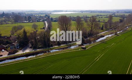 Aerial view of the Little Stour looking in the direction of Ickham, Kent Stock Photo