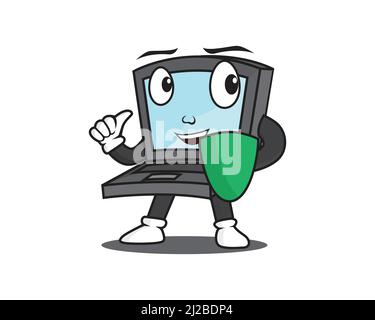 Friendly Computer Character Holding Shield as Symbolization of Protection and Security Stock Vector