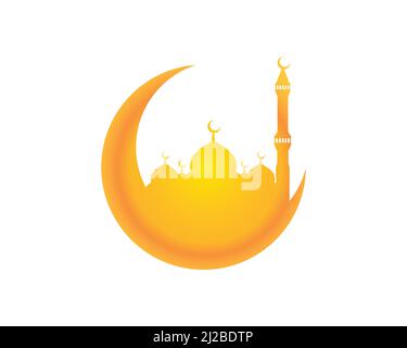 Mosque with Tall Tower Combined with Crescent Symbol Stock Vector