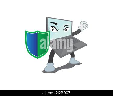 Computer Character Holding Shield as Symbolization of Protection and Security Stock Vector