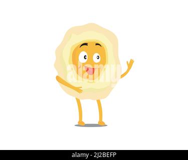 Friendly Fried Egg Character with Greeting Gesture Stock Vector