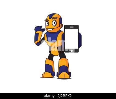 A Robot Holding Smartphone Stock Vector