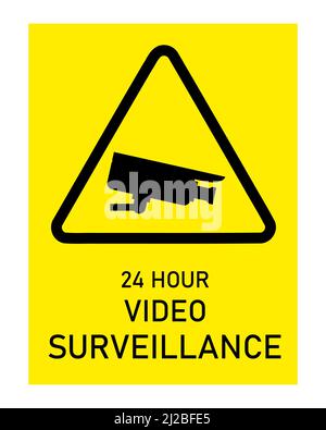 Security camera warning sign. Vector sticker design for 24 hour video surveillance CCTV warning. Stock Vector
