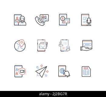 Online communication and remote connection - line design style icons Stock Vector