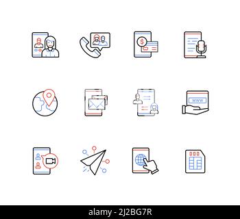 Online communication and remote connection - line design style icons Stock Vector