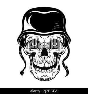 Vintage skull of soldier vector illustration. Monochrome dead head in warrior cap. Tattoo design and rebel community concept can be used for retro tem Stock Vector