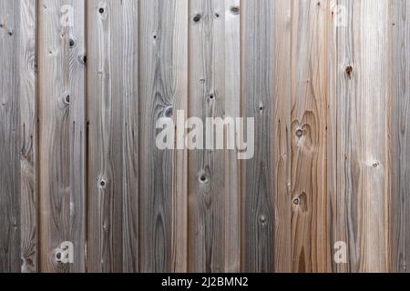 Small area of natural timber fencing in boards with beading over joins Stock Photo