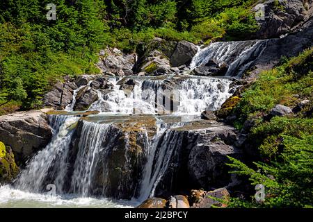 Waterfalls From The Snow White Glacier Mount Aspiring National Park Southland South Island New