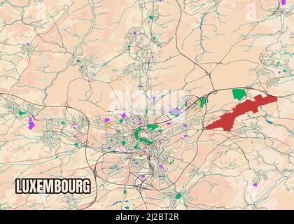 Vector poster editable city map Luxembourg Stock Vector