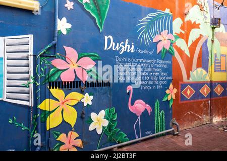 artistic mural of the Papiamentu word 'dushi' in Willemstad, Curacao Stock Photo