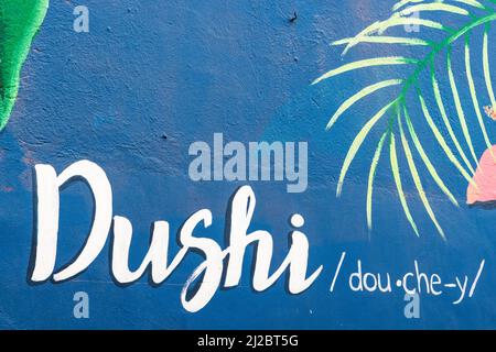 artistic mural of the Papiamentu word 'dushi' in Willemstad, Curacao Stock Photo