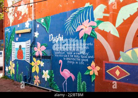 artistic mural of the Papiamentu word 'dushi' in Willemstad, Curacao Stock Photo