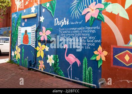 artistic mural of the Papiamentu word 'dushi' in Willemstad, Curacao Stock Photo