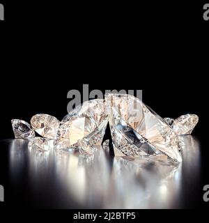 group of diamonds on black. 3d render. concept of luxury and wealth. Stock Photo