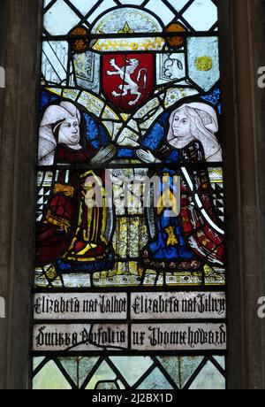 Long Melford interior stained glass window Stock Photo