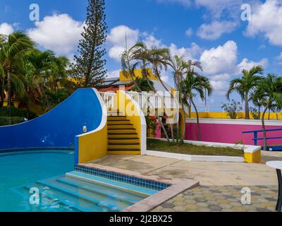 KRALENDIJK BONAIRE - OCTOBER 6, 2013: Divi Flamingo Resort pool area Stock Photo