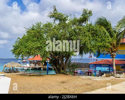 KRALENDIJK BONAIRE - OCTOBER 7, 2013: Divi Flamingo Resort meeting place Stock Photo