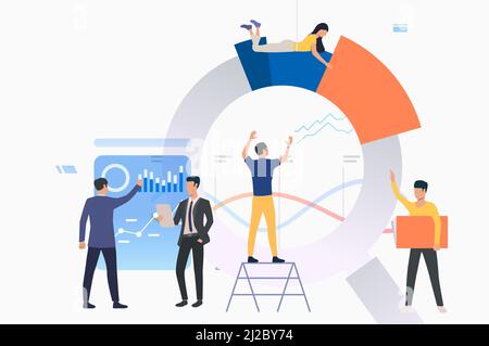 Group of analysts working on graphs. Building chart, presentation, report. Analysis concept. Vector illustration can be used for topics like business, Stock Photo