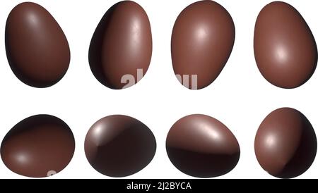 Chocolate Eggs 3D Render Set on white Stock Vector