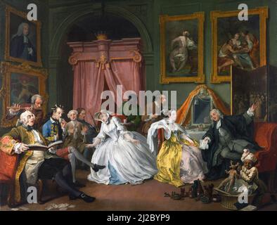 Hogarth painting. 'Marriage A-la-Mode: 4, The Toilette' by William Hogarth (1697-1764), oil on canvas, c.1743. Stock Photo