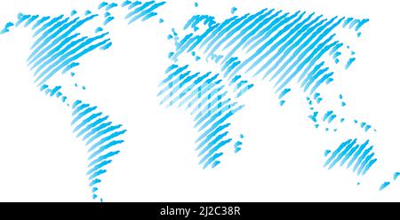 World map hatch lines, vector illustration. Stock Vector