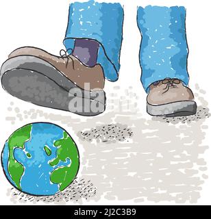 Crushing the world under one foot Stock Vector