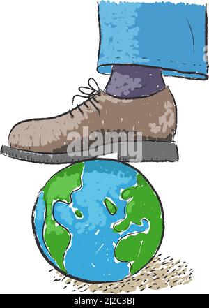 Crushing the world under one foot Stock Vector