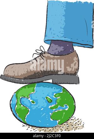 Crushing the world under one foot Stock Vector