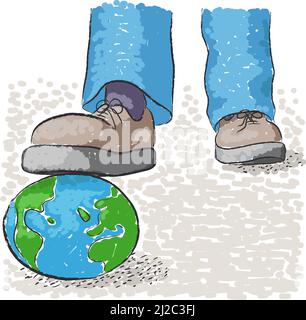 Crushing the world under one foot Stock Vector