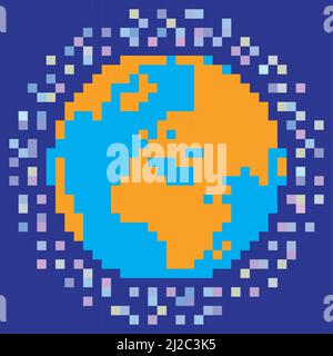 Pixel world vector graphic illustration. Stock Vector
