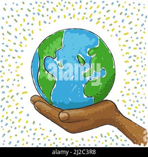 Hand protecting the world, environment protection, vector illustration. Stock Vector