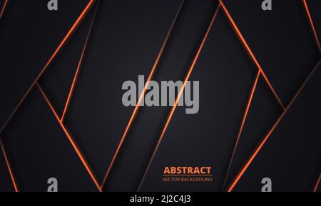 Orange neon luminous lines and highlights on dark gray tech background. Dark modern futuristic technology elegance luxury abstract background. Stock Vector