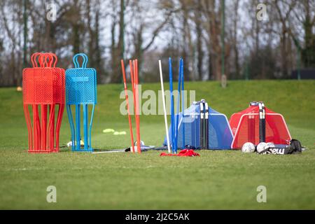 Football / soccer training ground and equipment Stock Photo