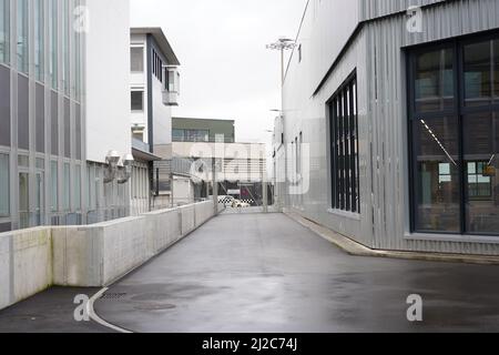 Zürich, Switzerland - 17.02.2022, Zurich Airport, buidlings outdoors. first day of ending corona pandemie. Stock Photo