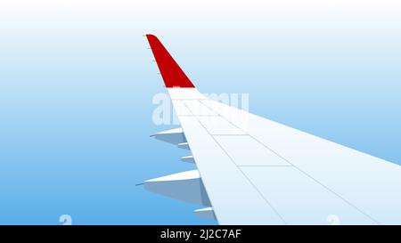 Wing of an airplane. The view from an airplane window. Vector illustration Stock Vector