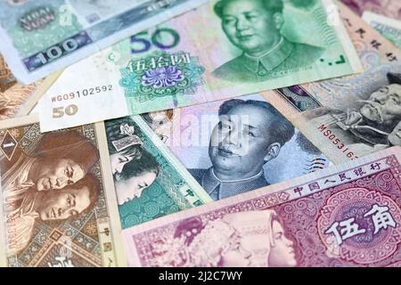 Chinese Yuan banknotes, concept of economy of China Stock Photo