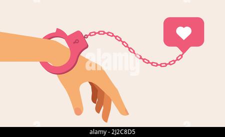 Dependence on social networks - hand cuffed to the symbol of approval in social networks. Vector illustration on a social topic Stock Vector