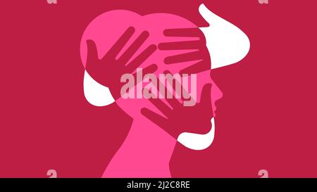 Concept of domestic violence - silhouette of a woman's head and other hands gesture. Vector illustration on a white background. Stock Vector