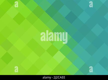Art background of blue and green squares connected diagonally. Geometric texture. Abstract art pattern of square pixels. Vector blue and green pixels Stock Vector