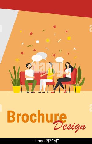 Group therapy concept. People meeting and talking, discussing problems, giving and getting support. Vector illustration for counselling, addiction, ps Stock Vector