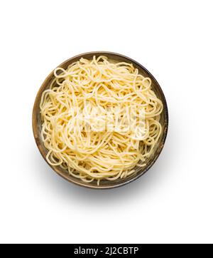 Instant noodles in bowl. Cooked chinese noodles isolated on a white background. Stock Photo