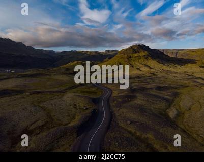 Aerial View of road in Iceleand Stock Photo