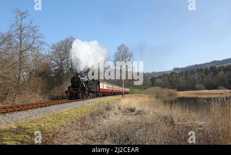 42073 heads away from Lakeside on the Lakeside and Haverthwaite Rly. Stock Photo